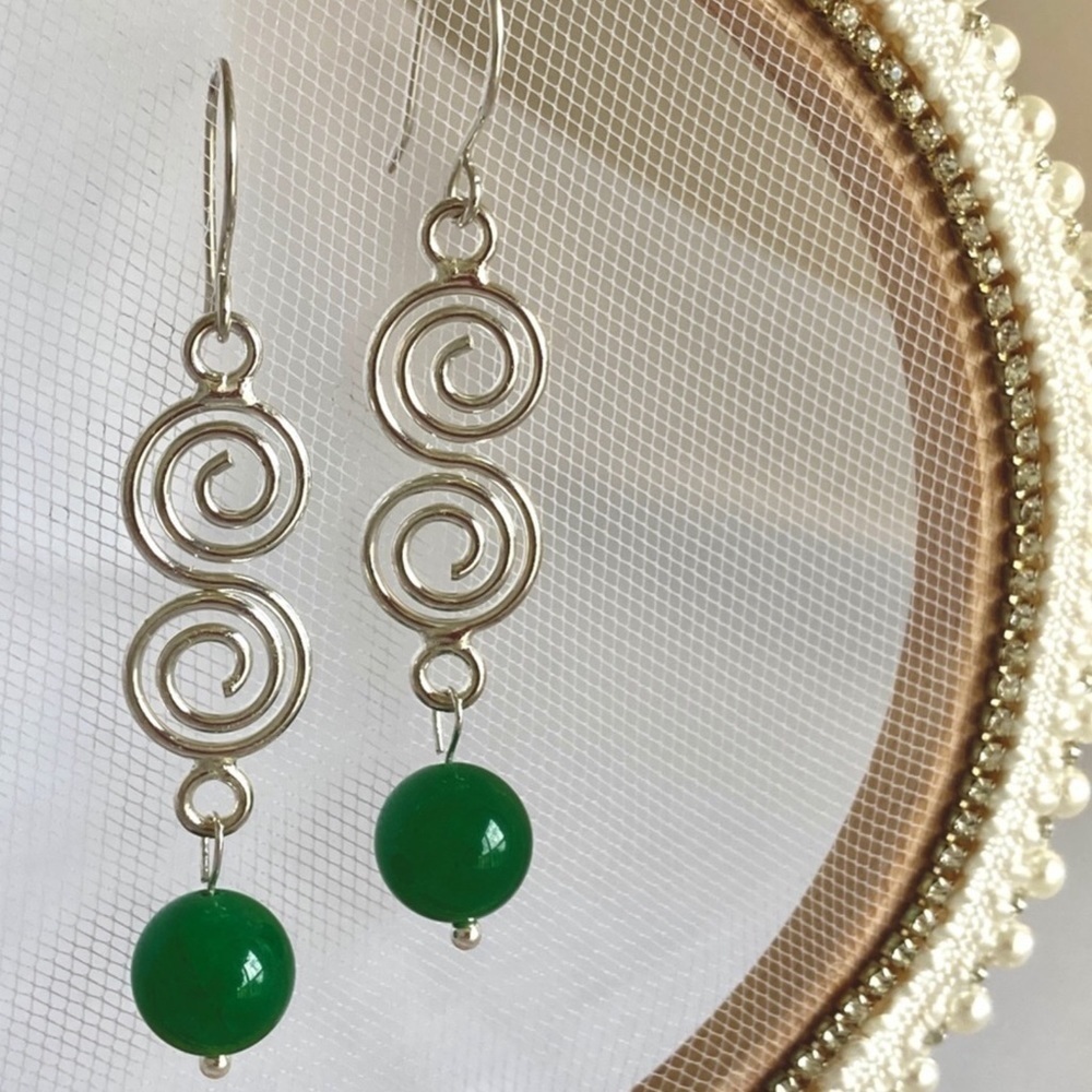 Aventurine Sterling Silver Scroll Dangle Earrings